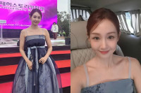 '돌싱' 오정연, 쪽빛 한복 입고 단아美 폭발…군살 없는 여리여리 직각 어깨
